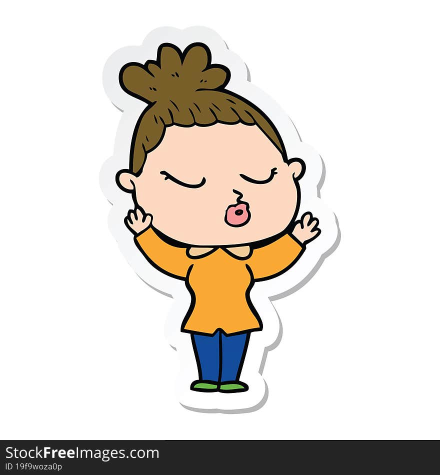 Sticker Of A Cartoon Calm Woman