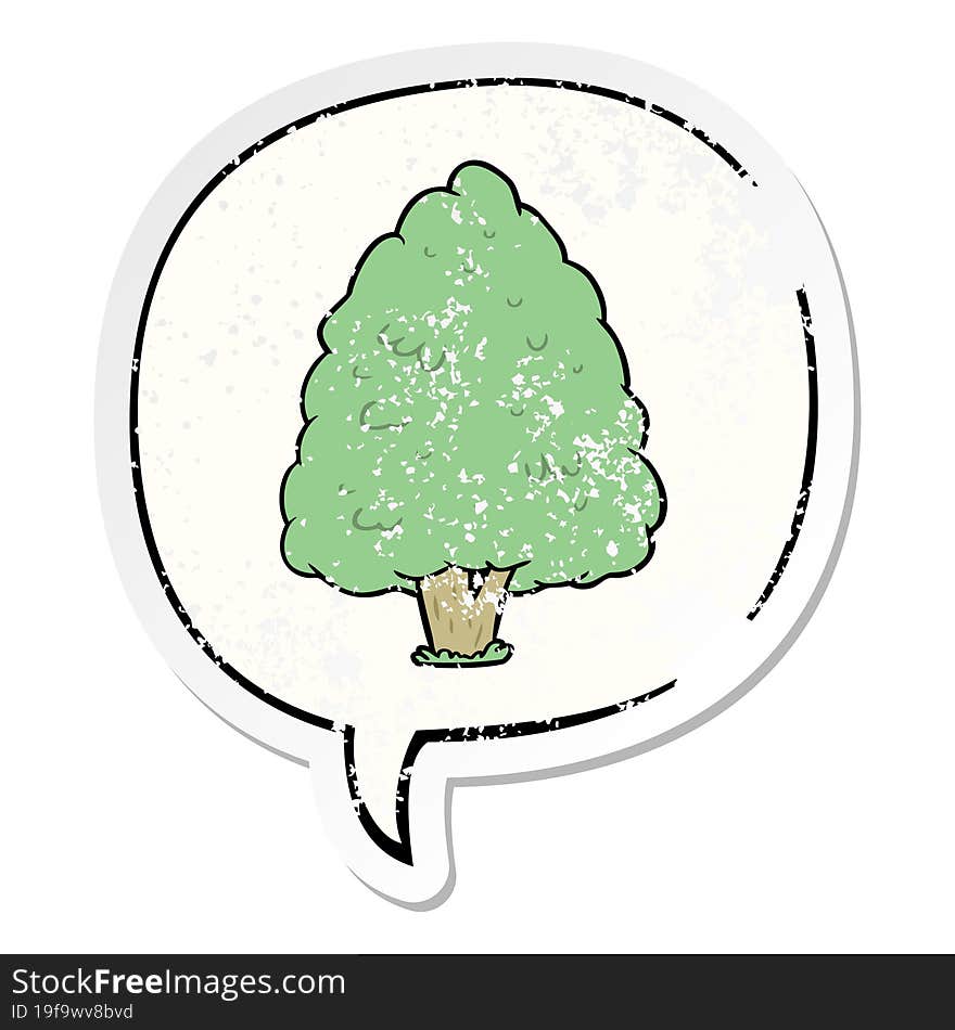 cartoon tall tree and speech bubble distressed sticker