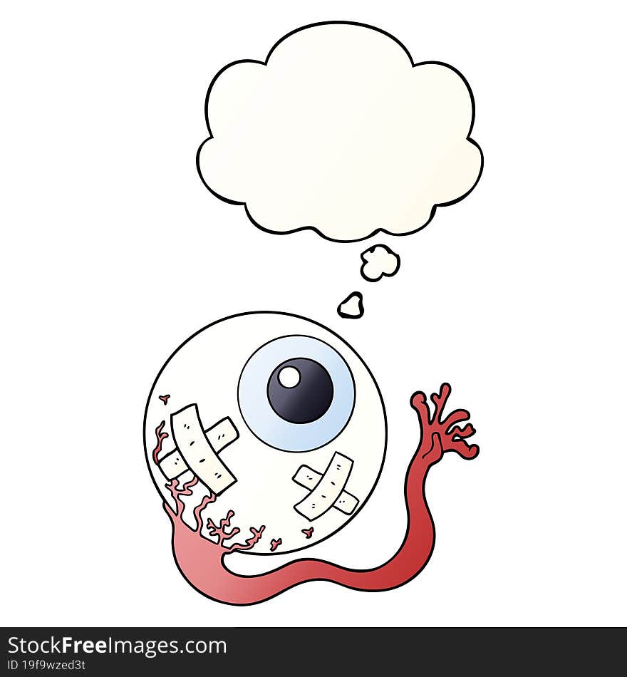 cartoon injured eyeball with thought bubble in smooth gradient style