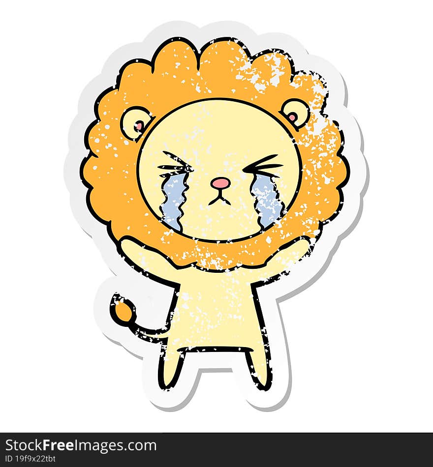 Distressed Sticker Of A Cartoon Crying Lion