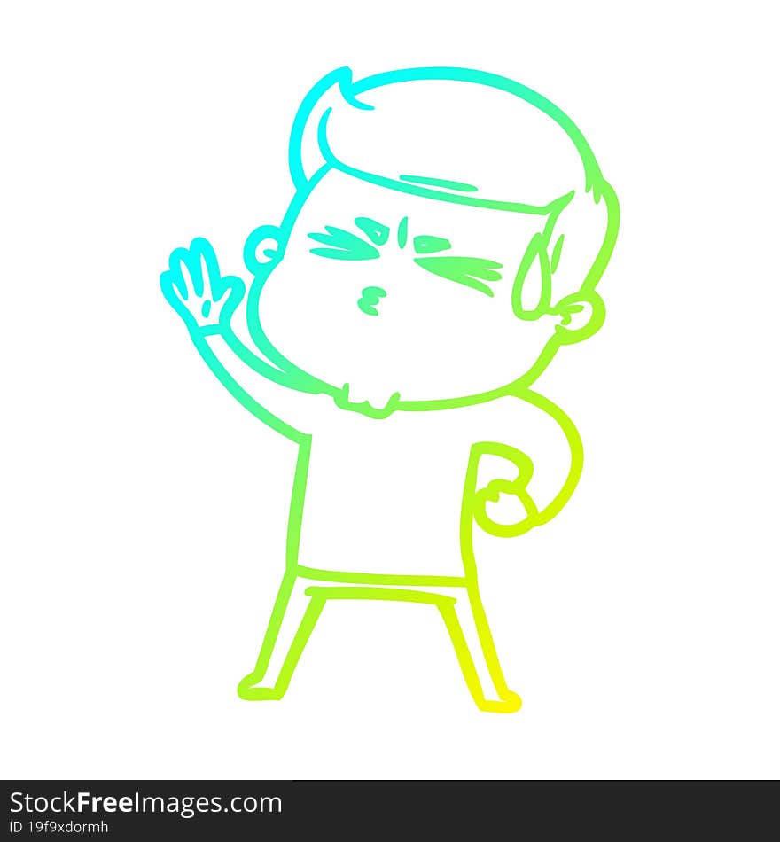 Cold Gradient Line Drawing Cartoon Man Sweating