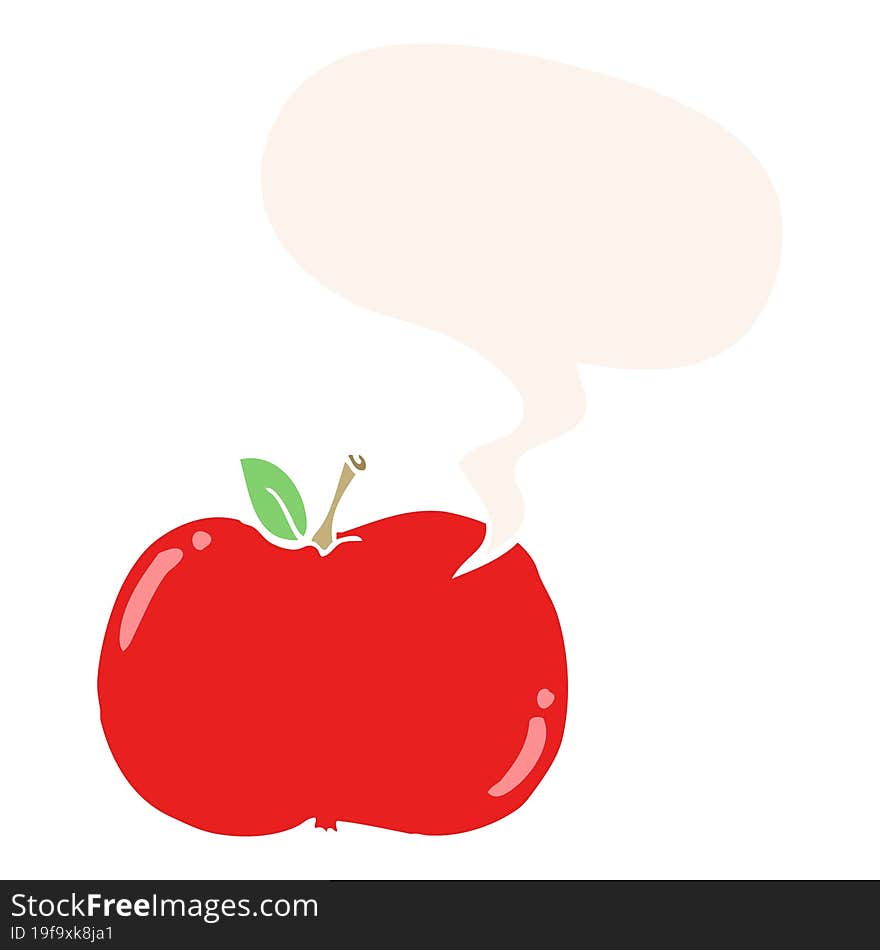 Cartoon Apple And Speech Bubble In Retro Style