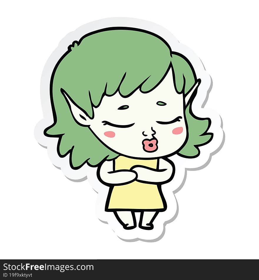 Sticker Of A Shy Cartoon Elf Girl