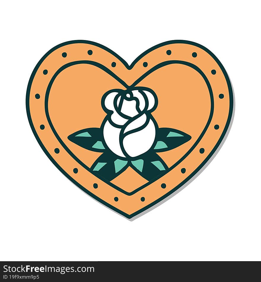 sticker of tattoo in traditional style of a heart and flowers. sticker of tattoo in traditional style of a heart and flowers