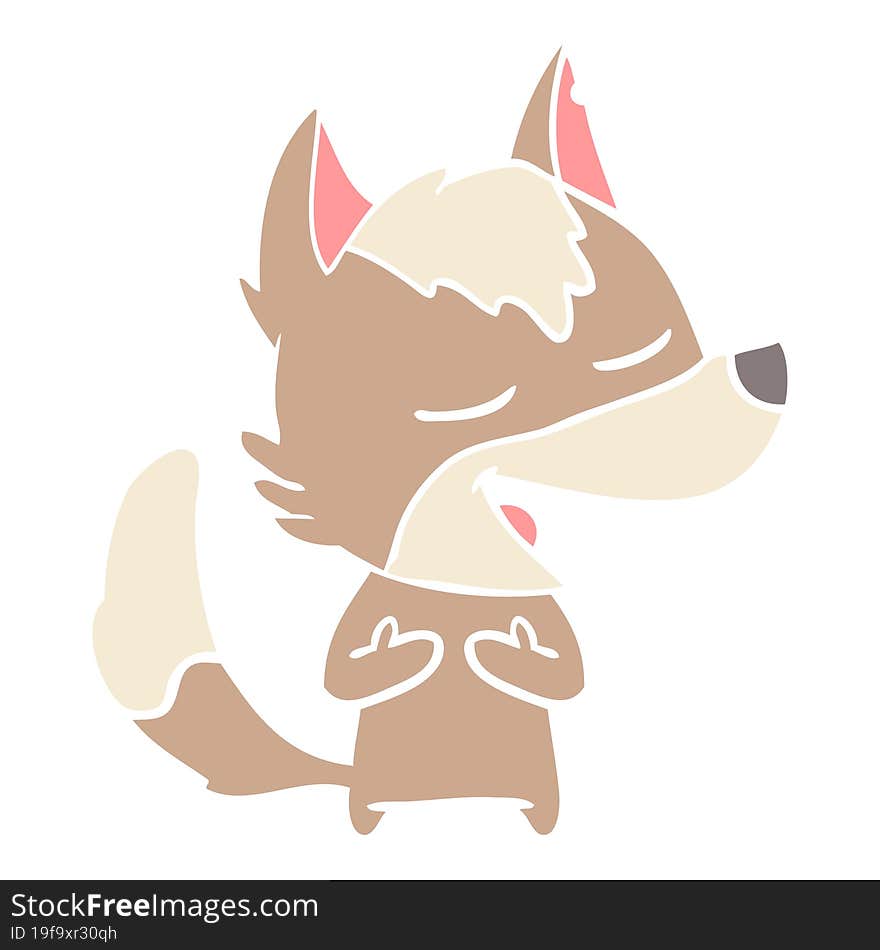 flat color style cartoon wolf laughing