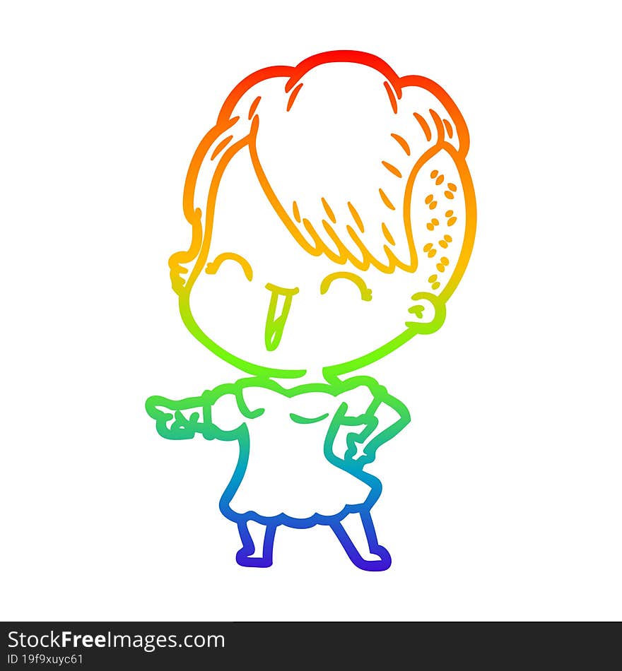 rainbow gradient line drawing happy cartoon hipster girl