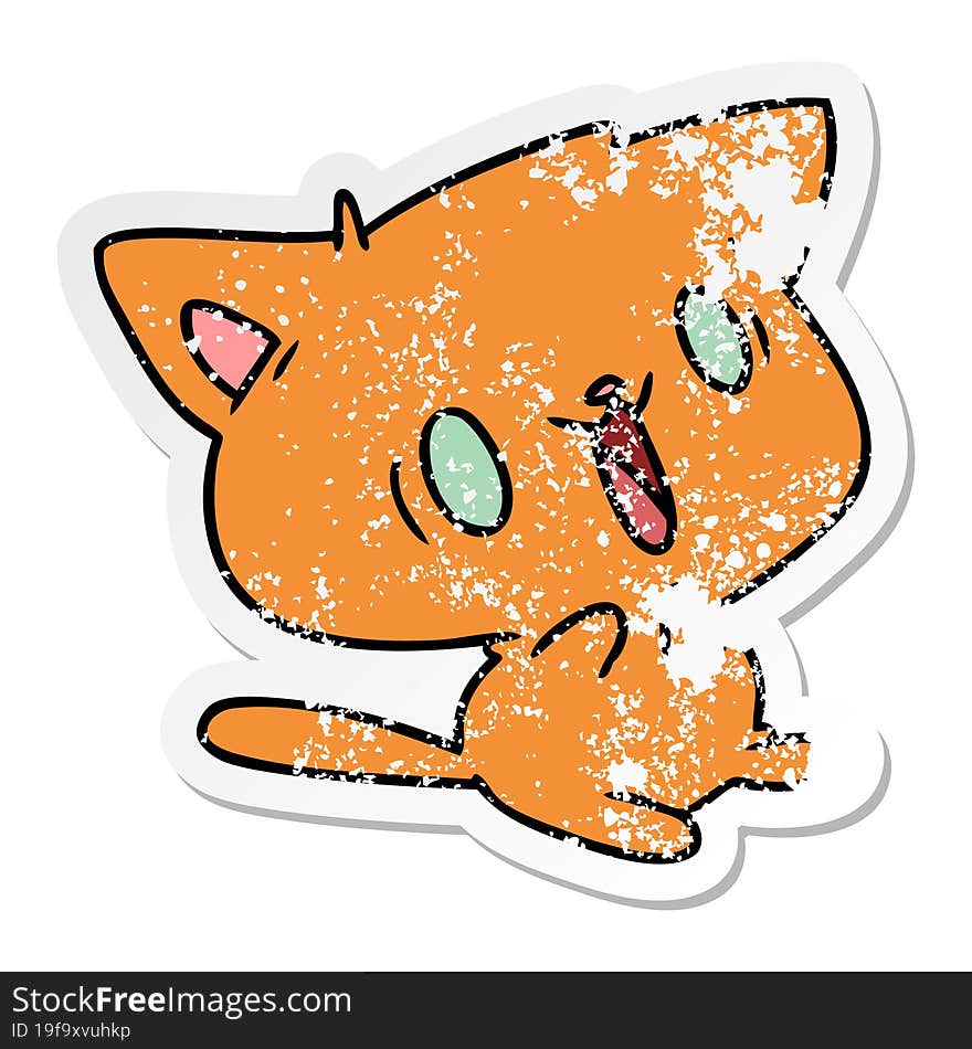 distressed sticker cartoon illustration of cute kawaii cat. distressed sticker cartoon illustration of cute kawaii cat