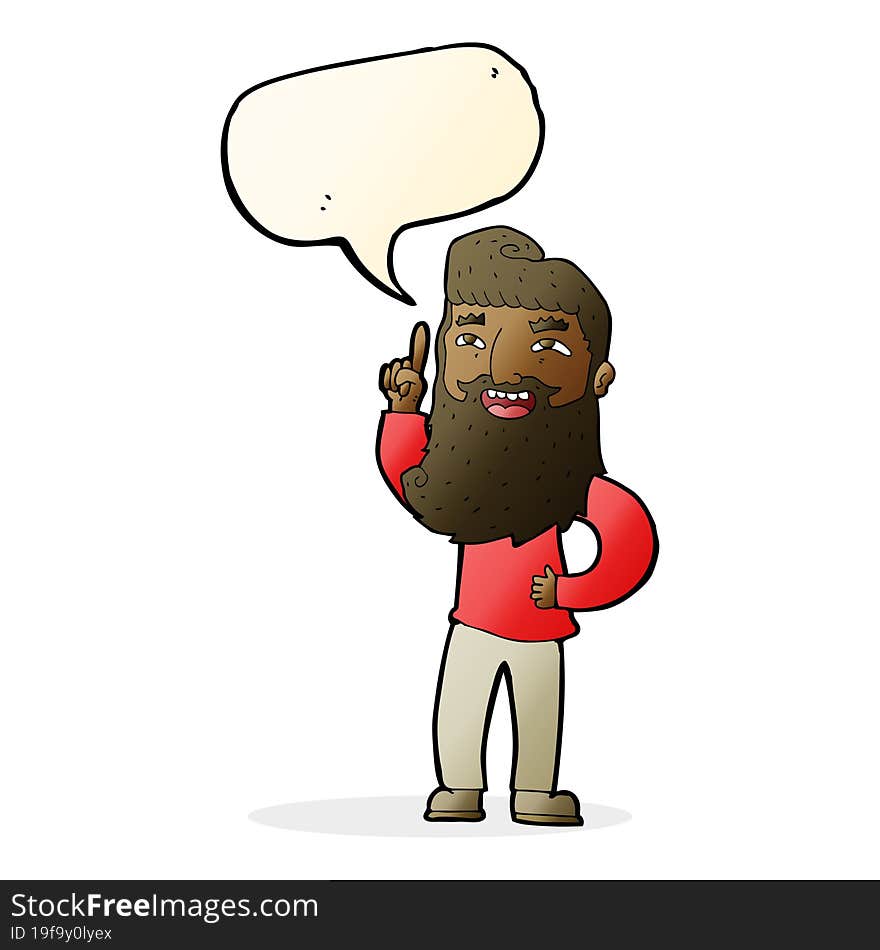 cartoon happy bearded man with idea with speech bubble