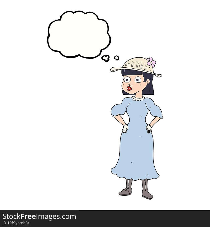 thought bubble cartoon woman in sensible dress