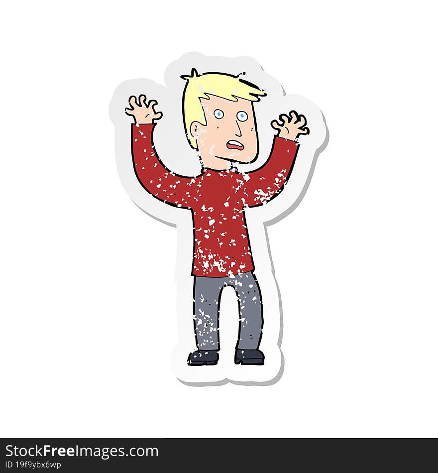 retro distressed sticker of a cartoon terrified man