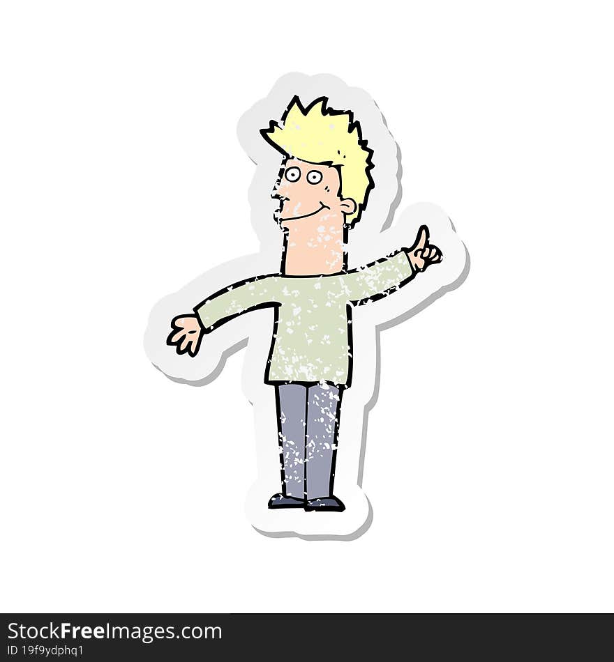 retro distressed sticker of a cartoon man with idea