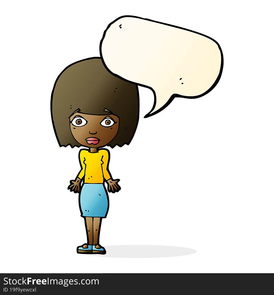 Cartoon Woman Shrugging Shoulders With Speech Bubble