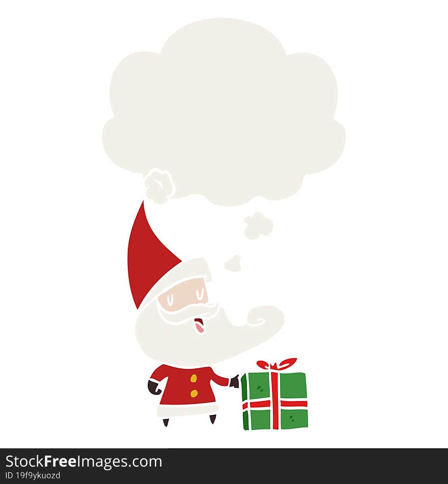 cartoon santa claus and thought bubble in retro style