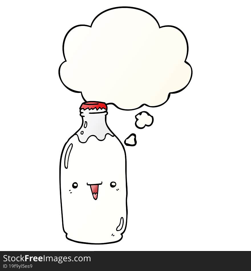 Cute Cartoon Milk Bottle And Thought Bubble In Smooth Gradient Style