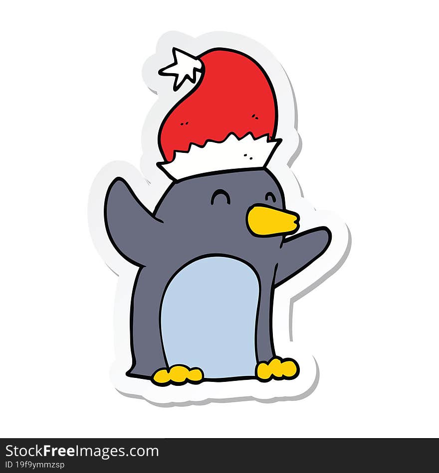 Sticker Of A Cute Cartoon Christmas Penguin