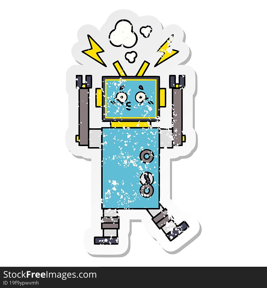 distressed sticker of a cute cartoon robot