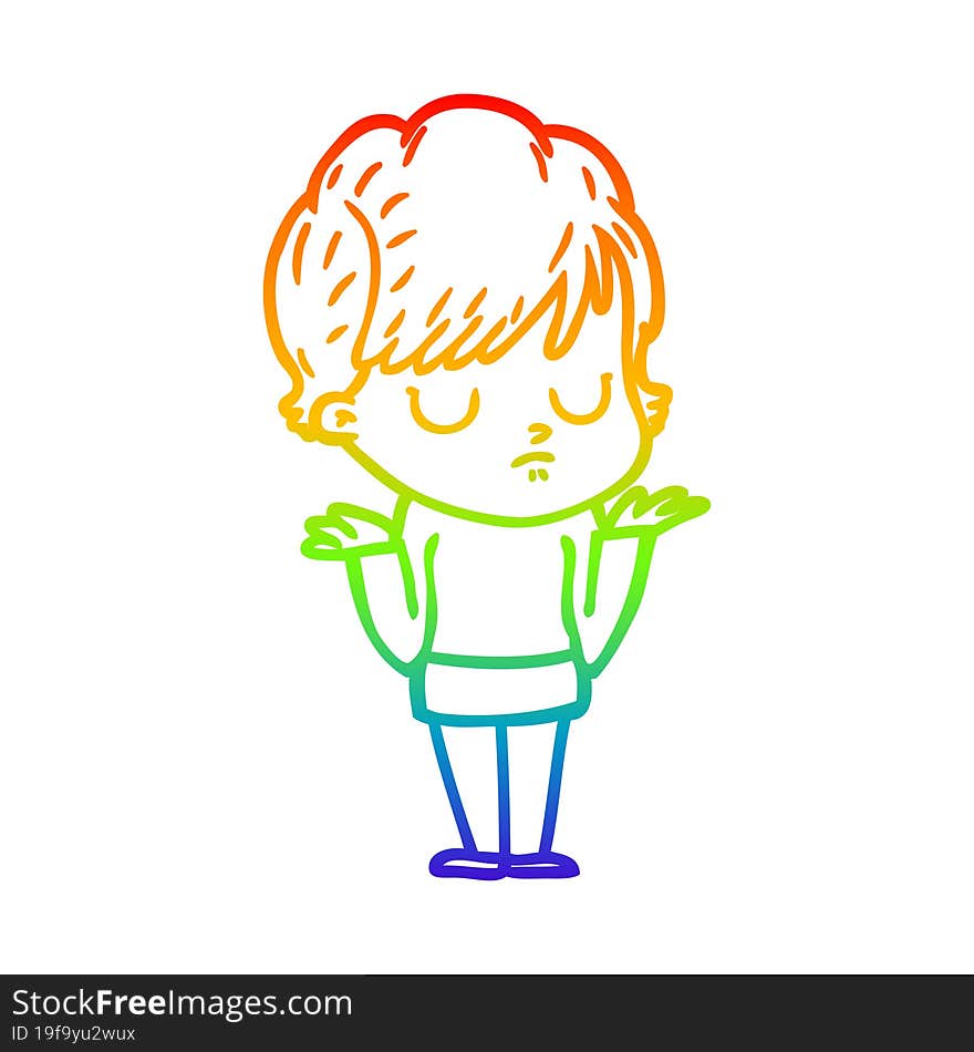 rainbow gradient line drawing of a cartoon woman