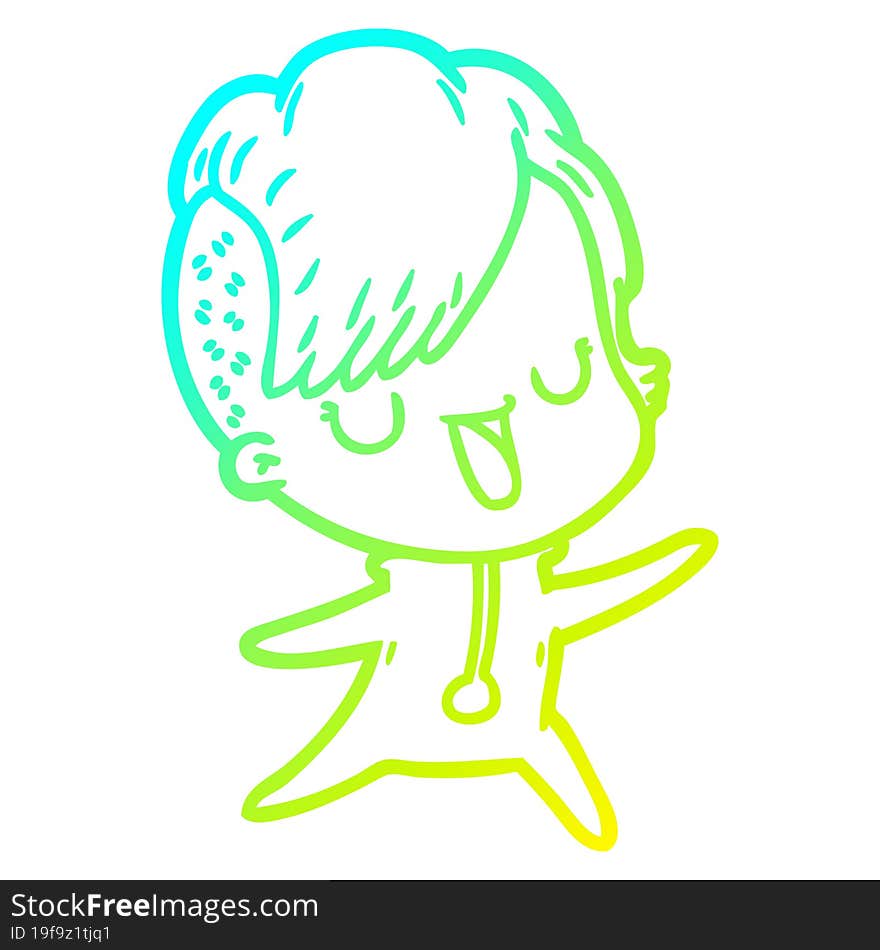 cold gradient line drawing cute cartoon girl with hipster haircut