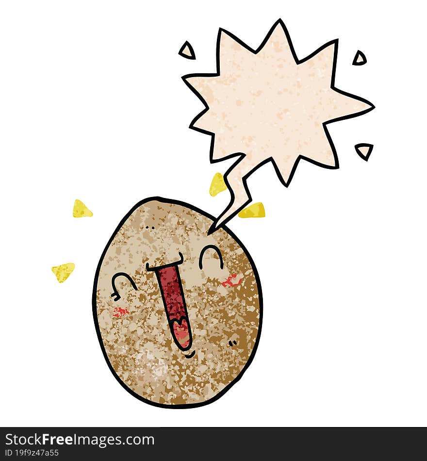 cartoon happy egg with speech bubble in retro texture style