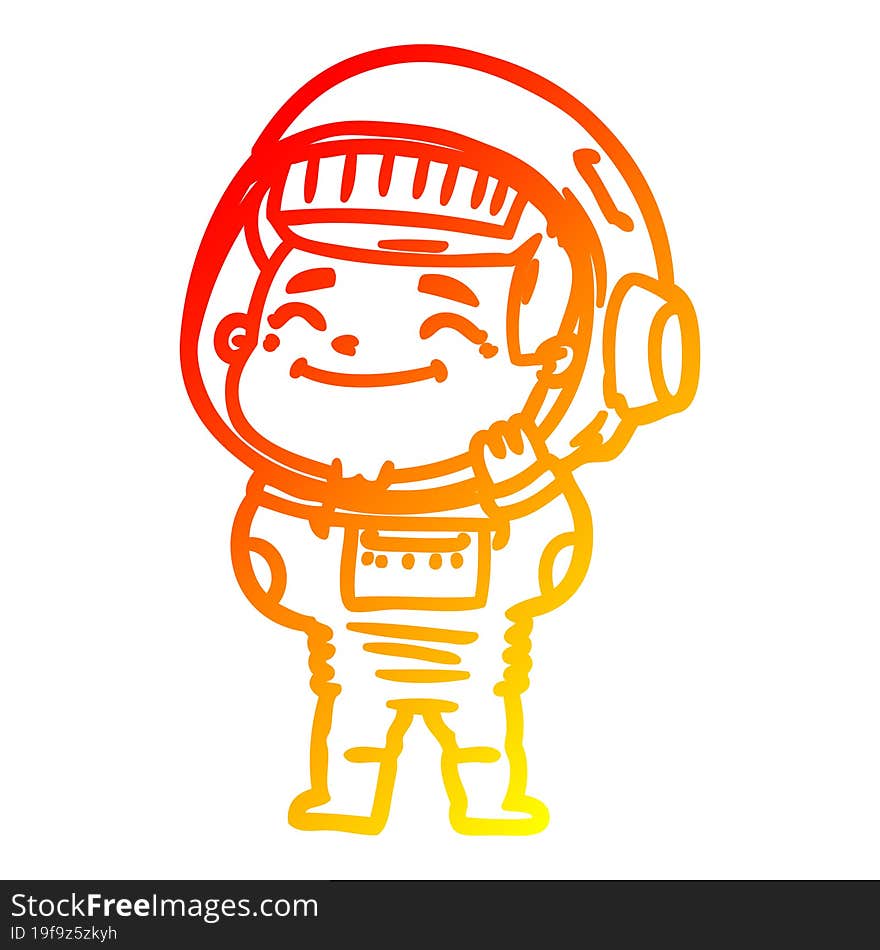 warm gradient line drawing of a happy cartoon astronaut