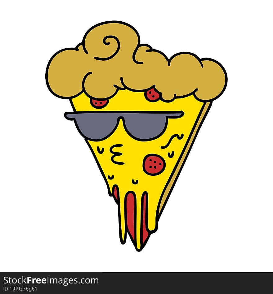 cartoon of a super cool pizza guy wearing sunglasses