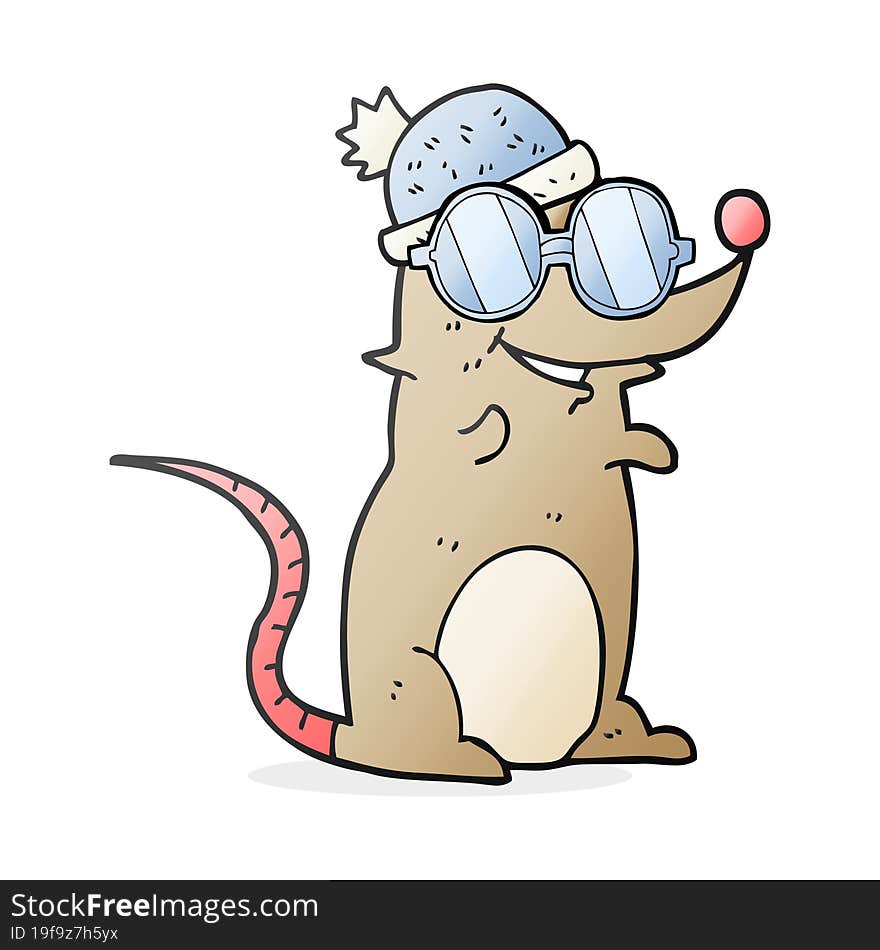 freehand drawn cartoon mouse wearing glasses and hat