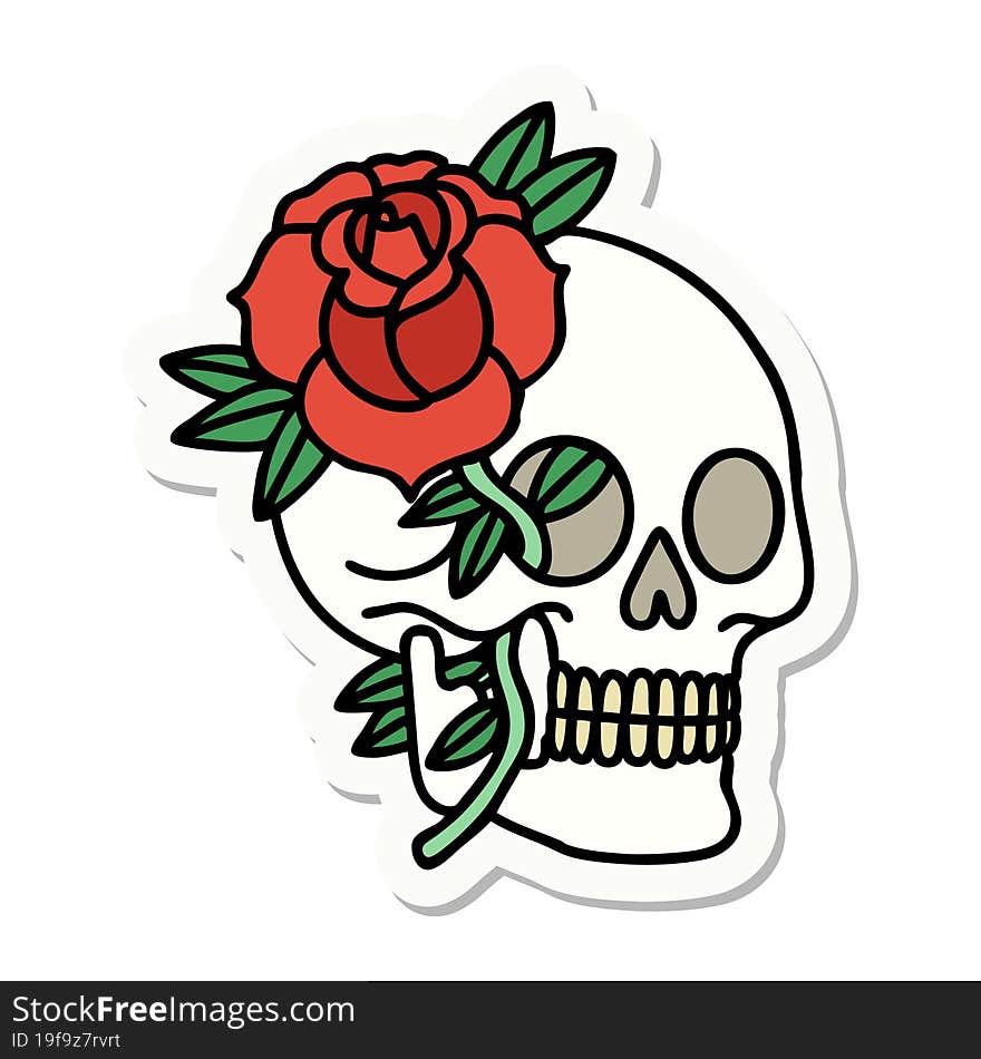 Tattoo Style Sticker Of A Skull And Rose