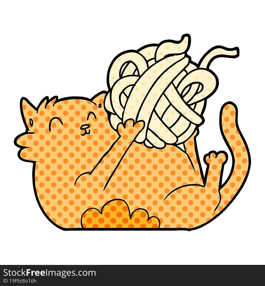 cartoon cat playing with ball of string. cartoon cat playing with ball of string