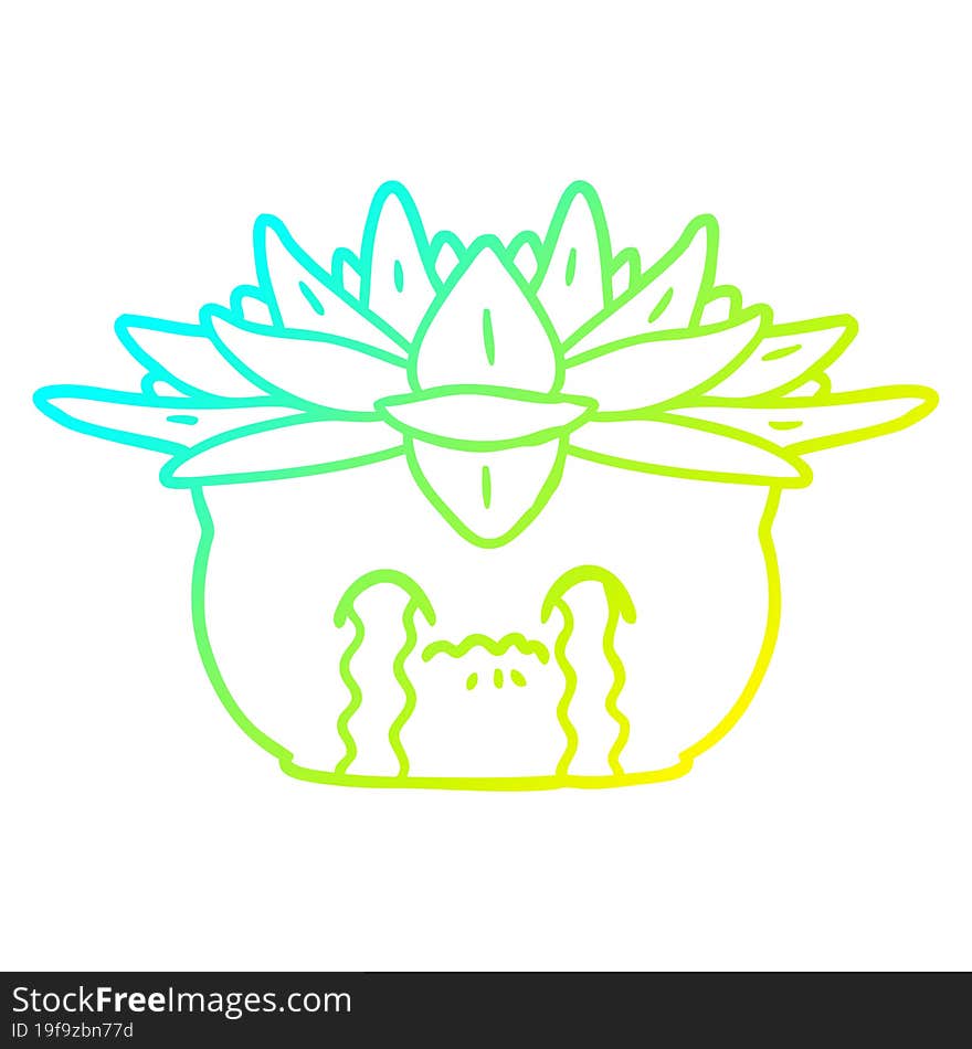 cold gradient line drawing cartoon crying house plant