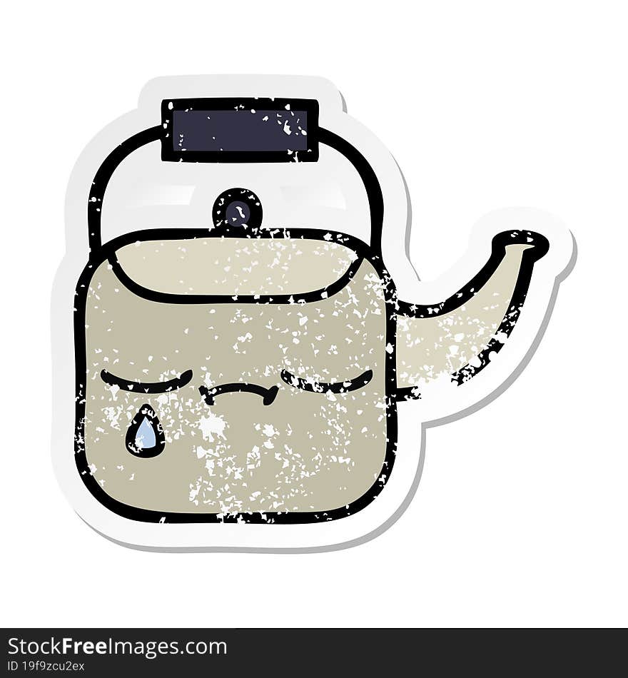 distressed sticker of a cute cartoon kettle