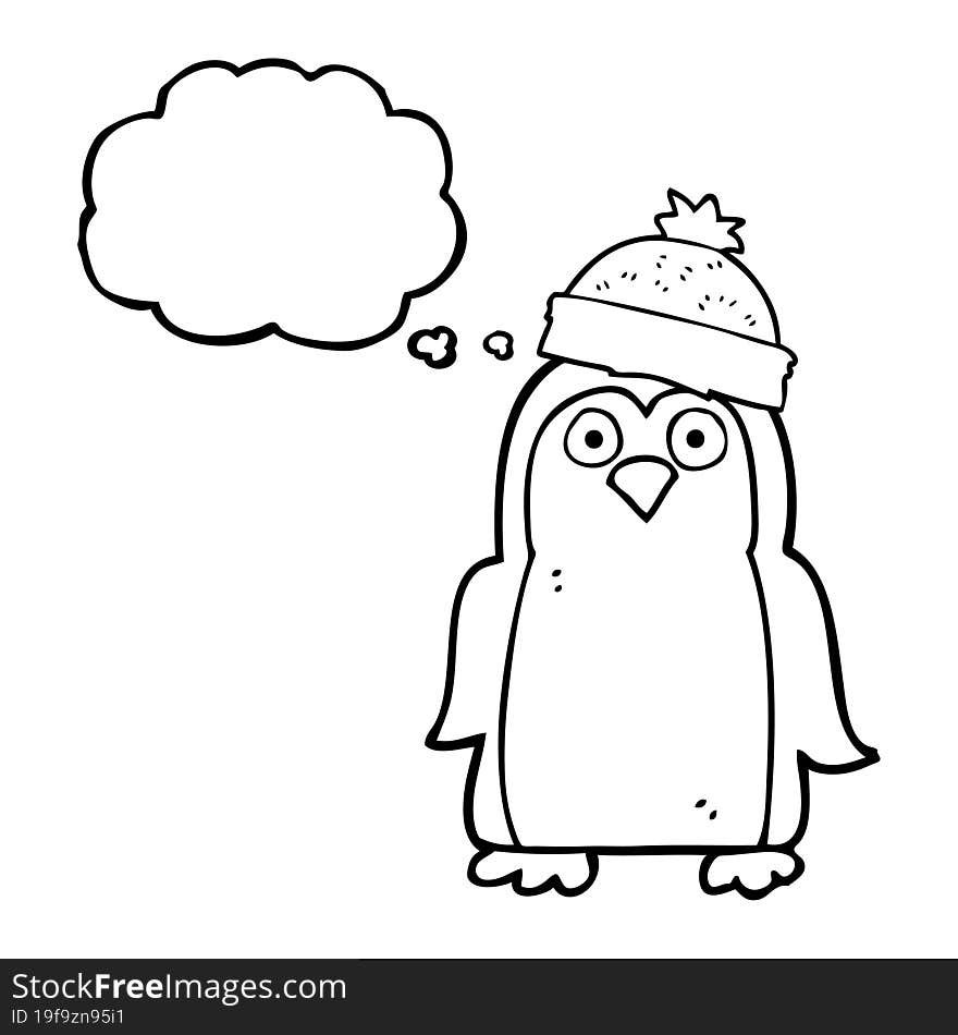 freehand drawn thought bubble cartoon penguin