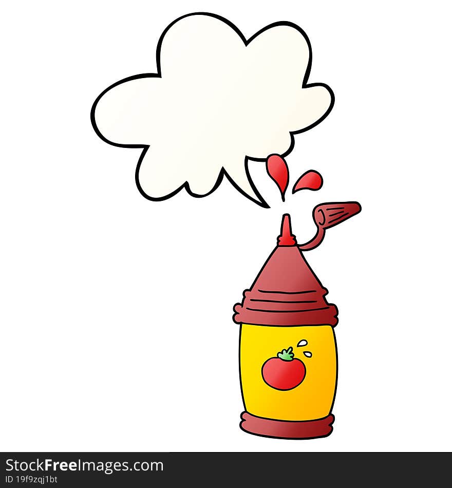 cartoon ketchup bottle and speech bubble in smooth gradient style