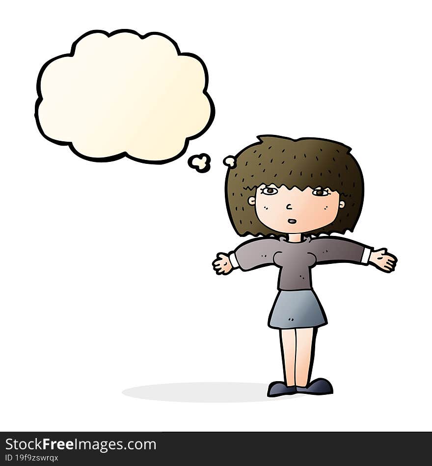 Cartoon Woman Shrugging Shoulders With Thought Bubble