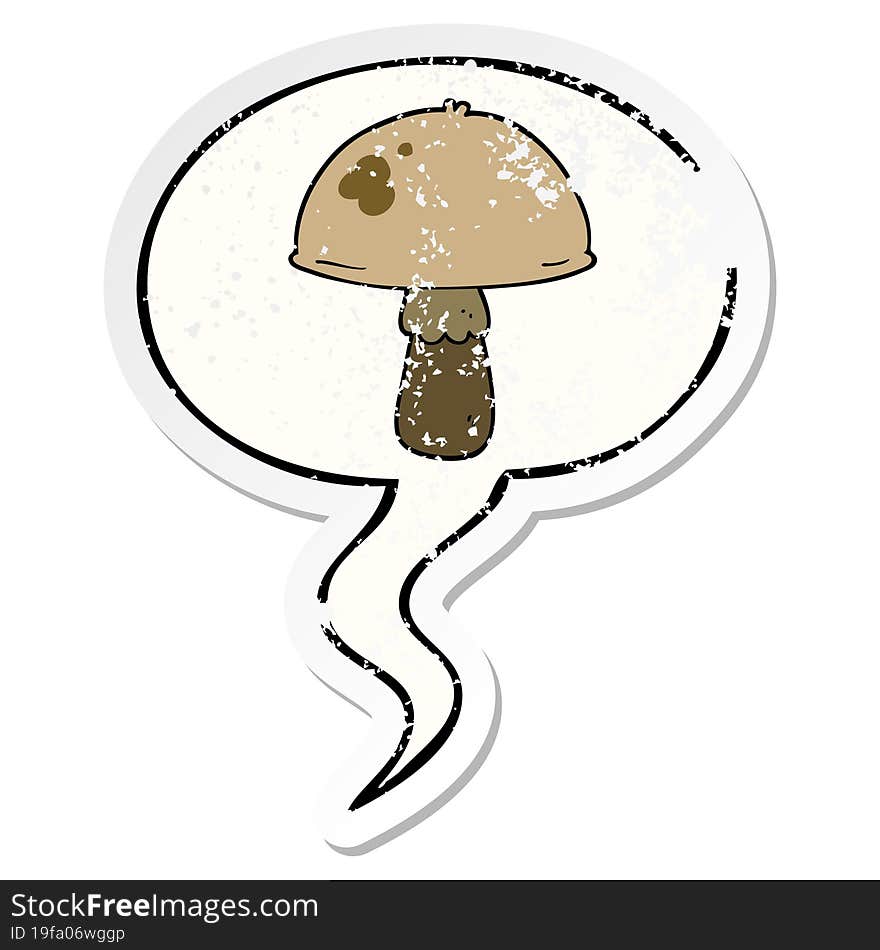 cartoon mushroom and speech bubble distressed sticker