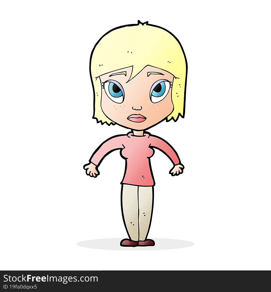 cartoon woman shrugging shoulders