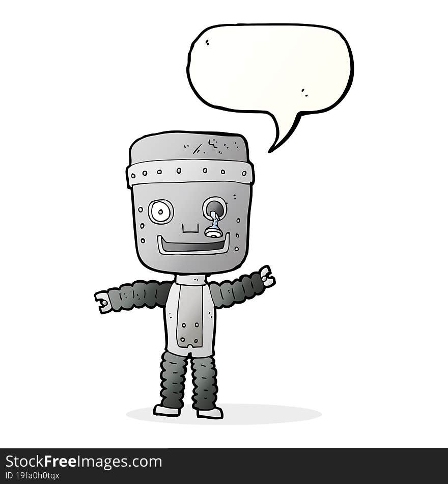 cartoon funny robot with speech bubble