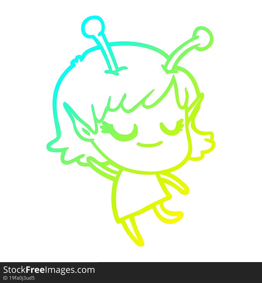 cold gradient line drawing smiling alien girl cartoon