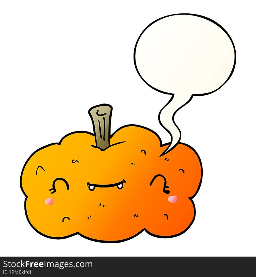 Cartoon Pumpkin And Speech Bubble In Smooth Gradient Style