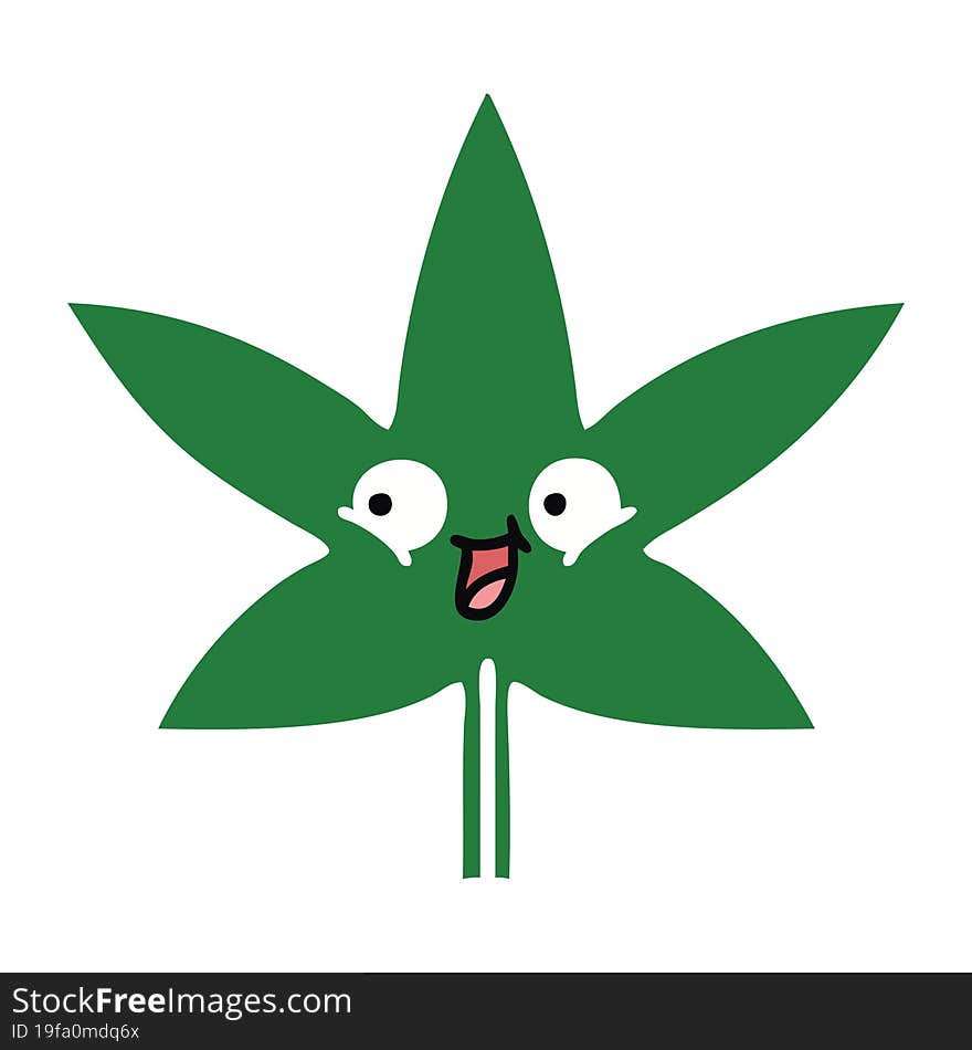 flat color retro cartoon marijuana leaf