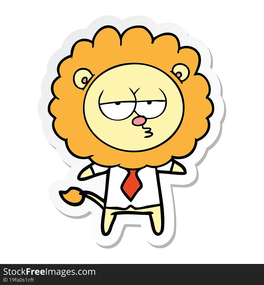 sticker of a cartoon bored lion office worker