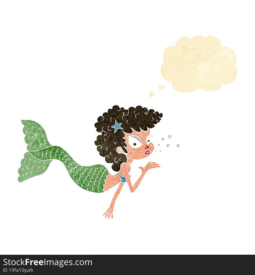 cartoon mermaid blowing kiss with thought bubble