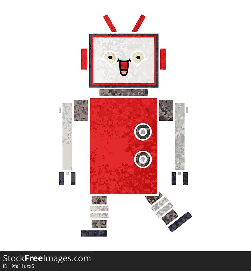 Retro Illustration Style Cartoon Robot