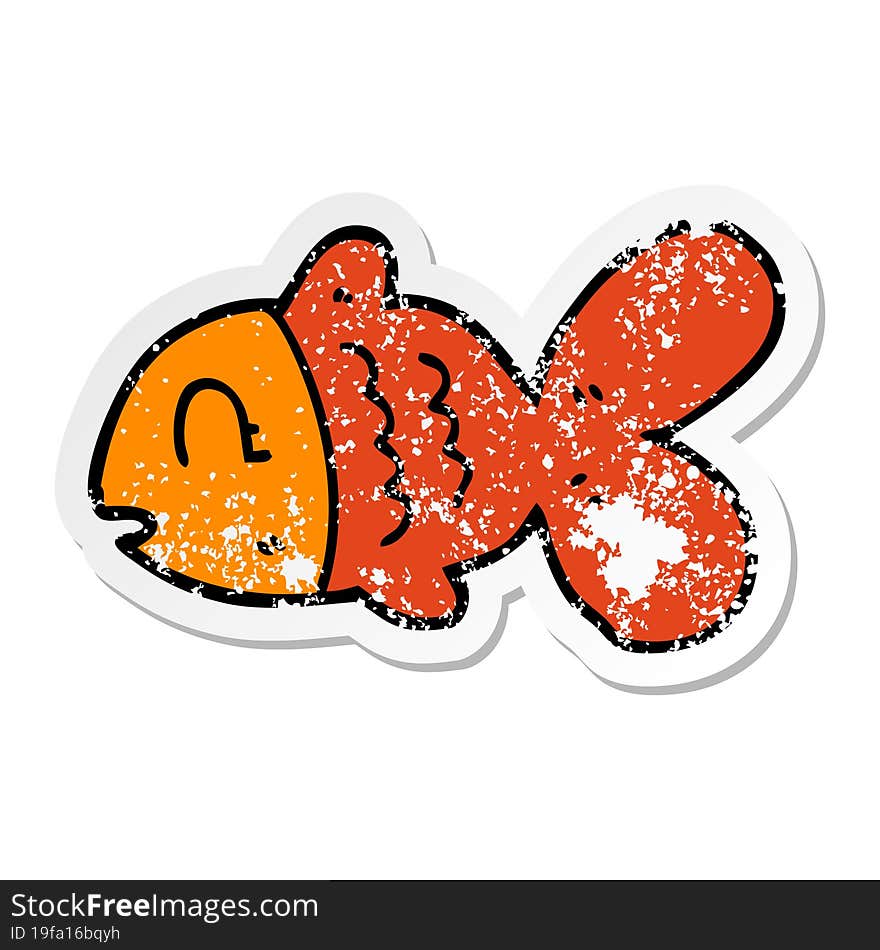 distressed sticker of a cartoon fish