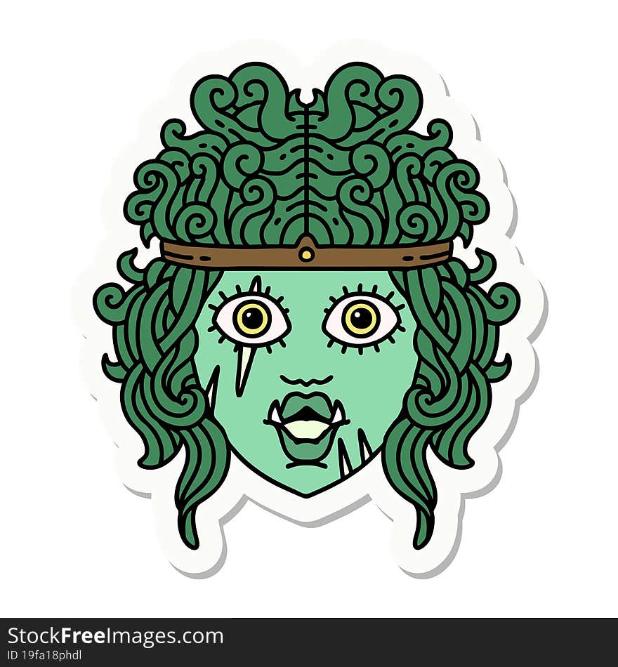 sticker of a orc barbarian character face. sticker of a orc barbarian character face