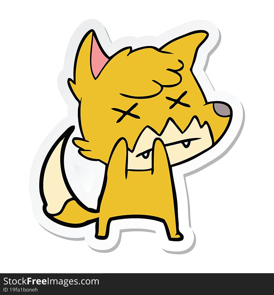 sticker of a cartoon dead fox