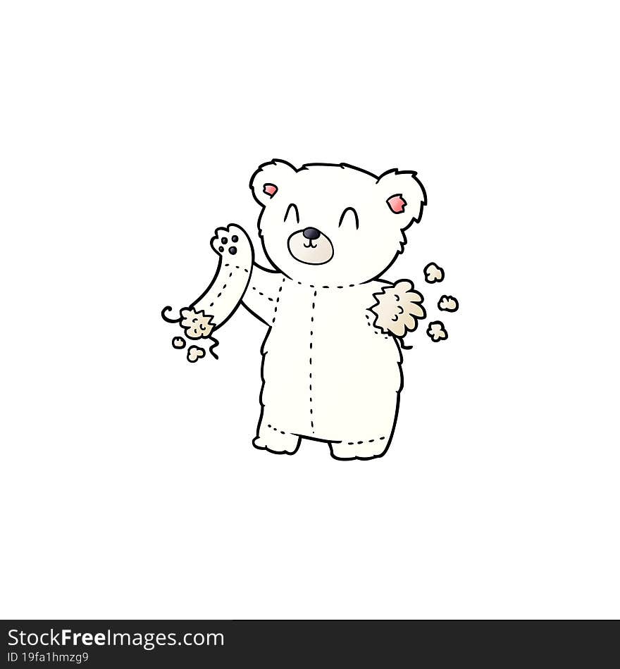 cartoon polar bear teddy with  torn arm. cartoon polar bear teddy with  torn arm