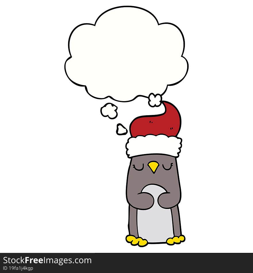 cartoon christmas penguin and thought bubble