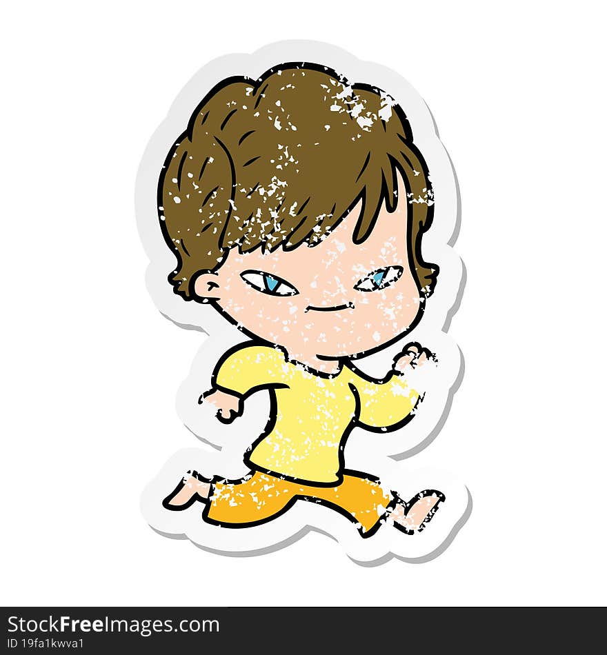 distressed sticker of a cartoon happy woman