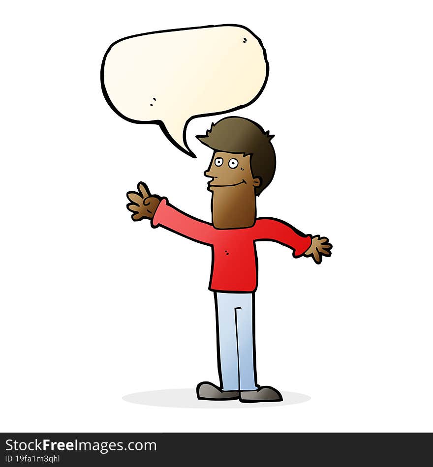 Cartoon Happy Man Waving With Speech Bubble