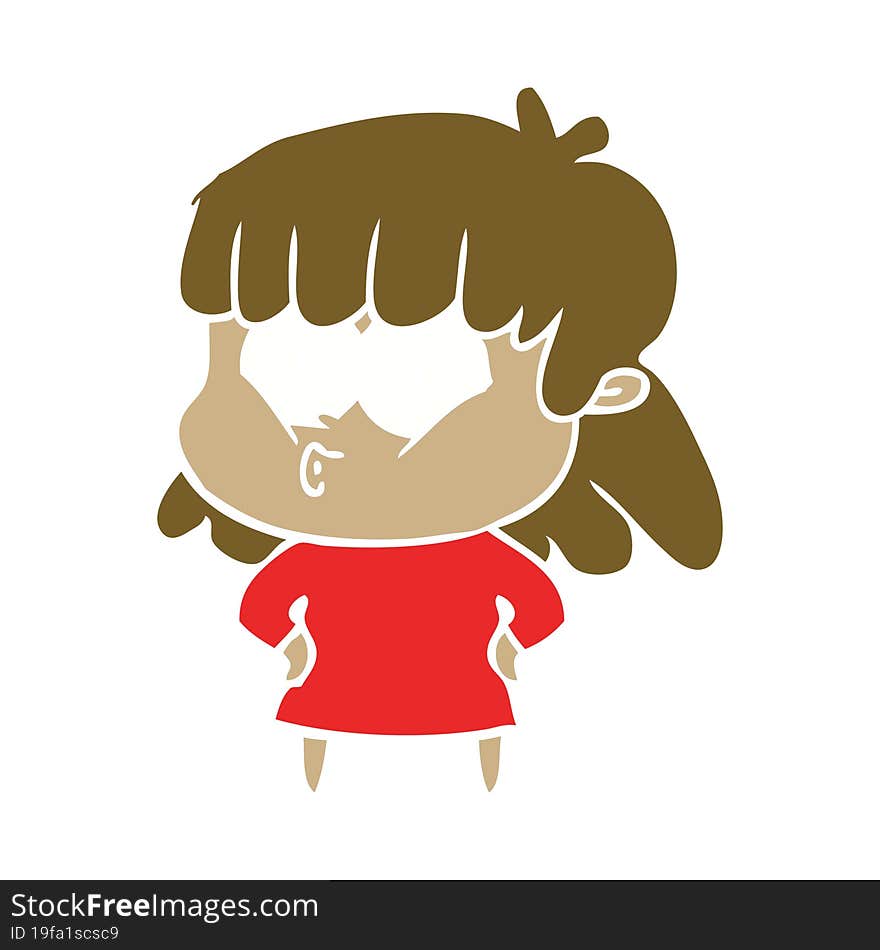 flat color style cartoon whistling girl